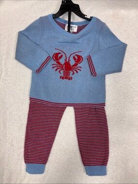 Town pride Blue Top with Red Lobster & Red-Striped Pants Kid unisex sex 18m